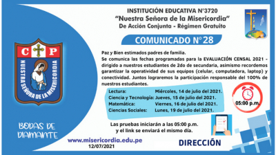 EVALUACI&Oacute;N CENSAL DE ESTUDIANTES 2do Secundaria