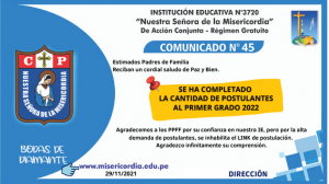 CIERRE DE POSTULACI&Oacute;N PRIMER GRADO 2022
