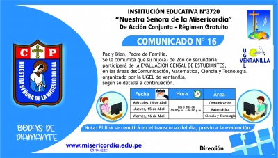 EVALUACI&Oacute;N CENSAL 2DO SECUNDARIA