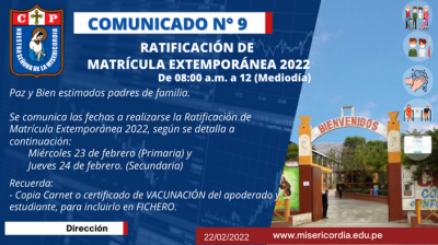 RATIFICACI&Oacute;N DE MATR&Iacute;CULA EXTEMPOR&Aacute;NEA 2022